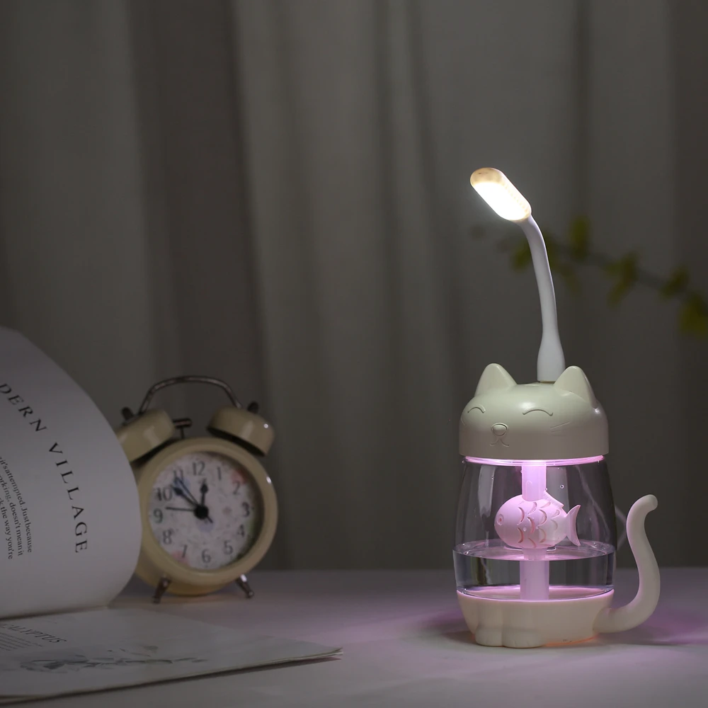 

Kitty Cat Air Humidifier Portable 350mL Aroma Essential Oil Diffuser 3 In 1 Night Light and USB Fan Beautifully Bedroom