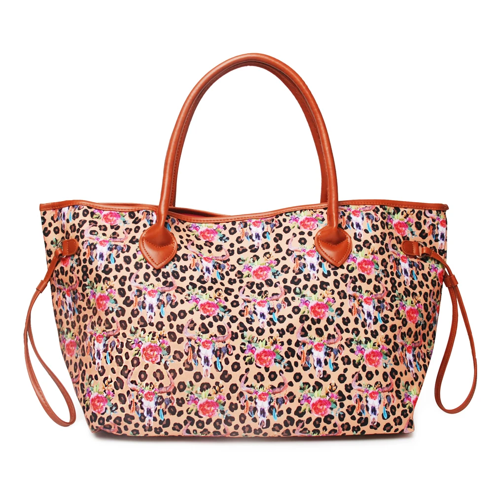 

1 Pcs Leopard Bullskull Tote DOM1131209 Casual Big Size Women Handbag Serape Women's Purse With Two Strings For Shopping