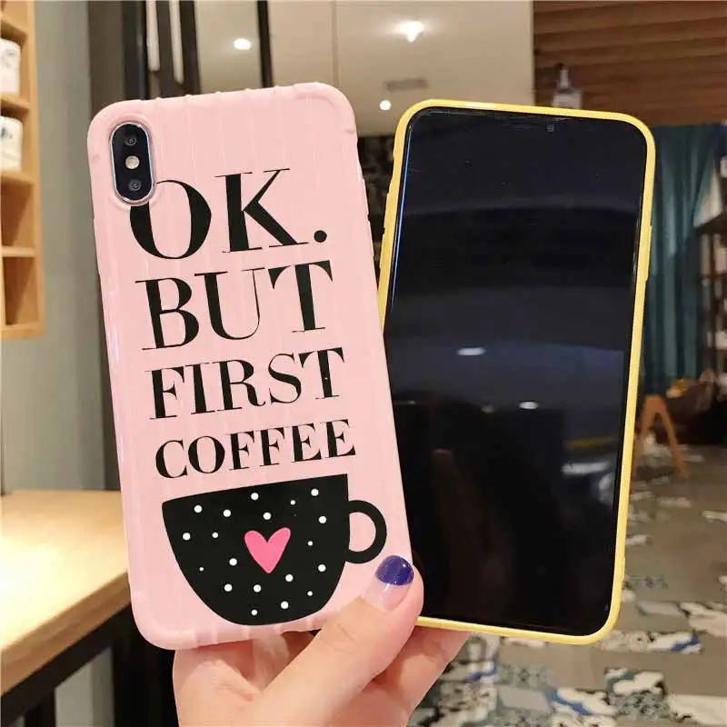 Ok But First Coffee Trolley Suitcase Texture Phone Case IPhone 11 Pro Max X XS MAX 8 7 6S Plus Cute Candy Color Casing | Мобильные