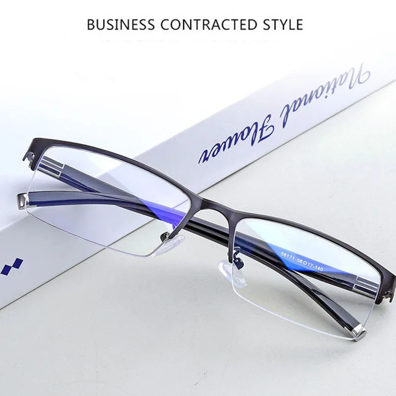 

Business Half-frame Men's Anti-blue Light Flat Mirror Myopia Glasses The Finished Product Has -50--600 Anteojos Miopes Office