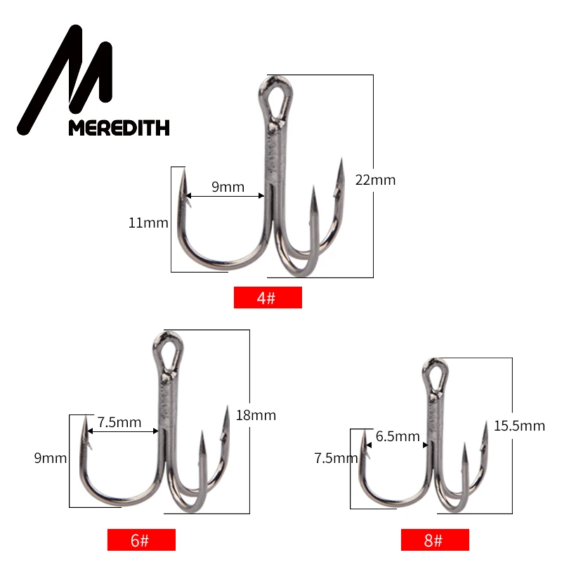 MEREDITH 20 шт./лот 4 #6 #8 # тройные рыболовные крючки из углеродистой стали с