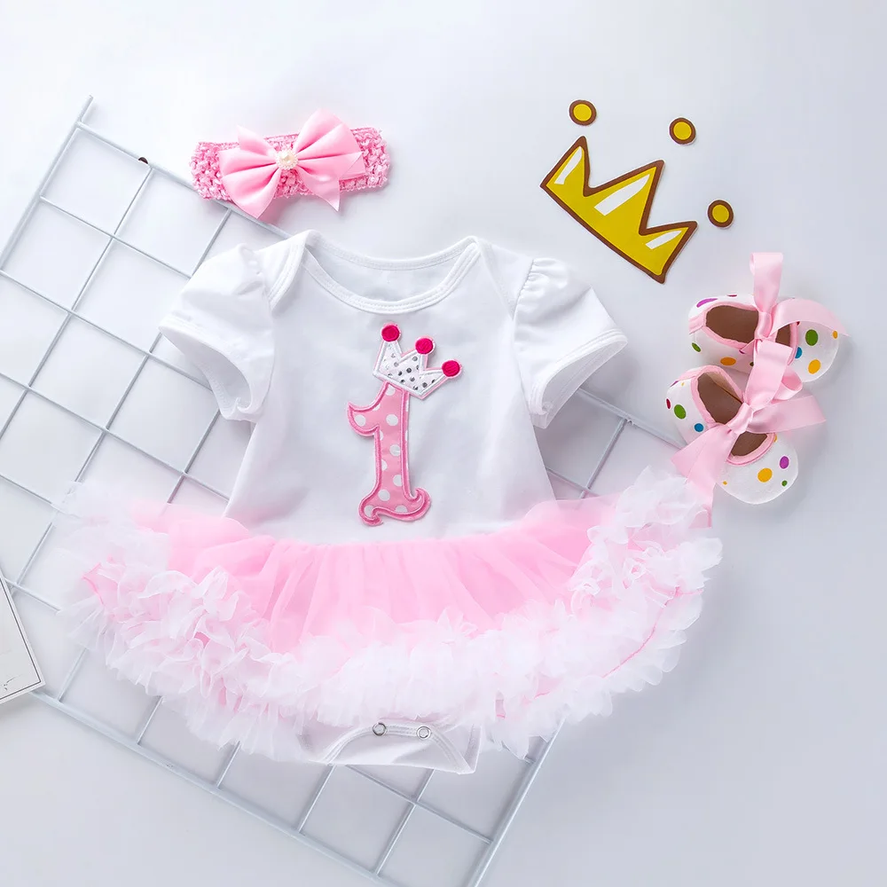 3 шт./компл. для маленьких девочек платье дня рождения 1 год крещения платья пачки