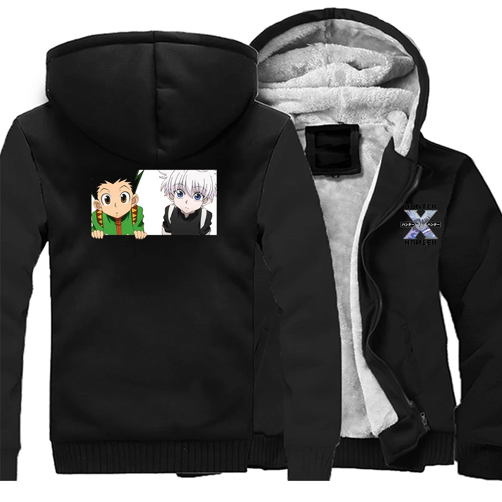 

HUNTER×HUNTER японское аниме повседневные мужские толстовки куртки Killua Zoldyck флисовое пальто с принтом свободные толстовки мужские боди теплые то...