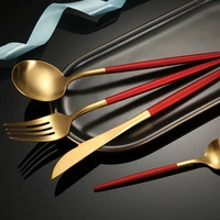 4pcsset dinnerware set steak knife fork spoon coffee spoon stainless steel tableware red gold cutlery set set dinner service
