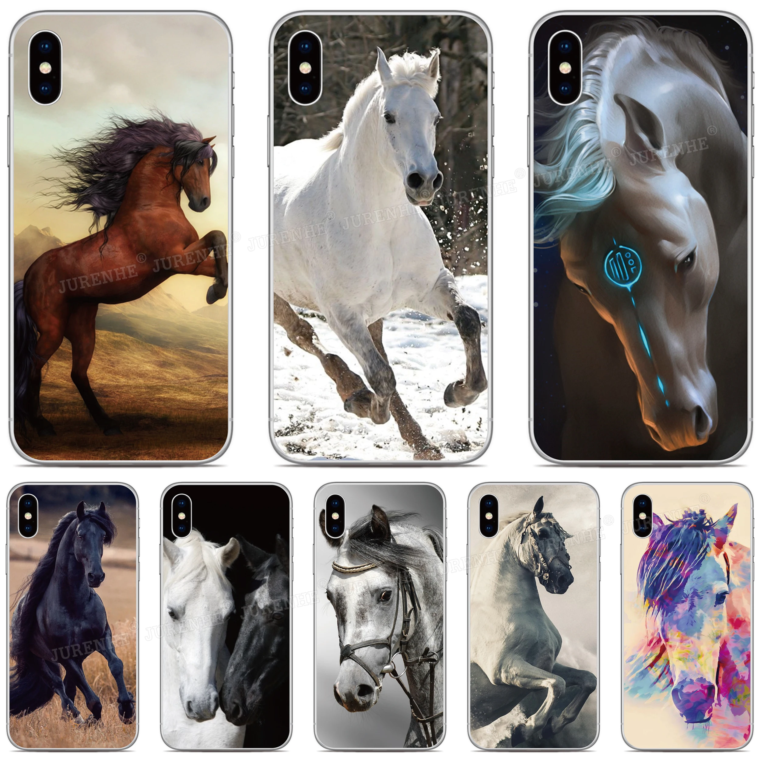For iPhone 12 Mini 11 Pro XS Max XR X 6 7 8 Plus SE2 SE 2020 Black White Horse Silicone Phone Case For iPod Touch 7 6 5 Cover