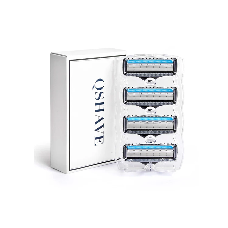 QShave It синяя серия ручное бритвенное лезвие для мужчин Сменное лезвие X5 Blade Plus 1 лезвие для триммера США верхнее лезвие, 4 картриджа