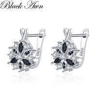 black awn hoop earrings for women classic silver color trendy spinel flower engagement fashion jewelry i212