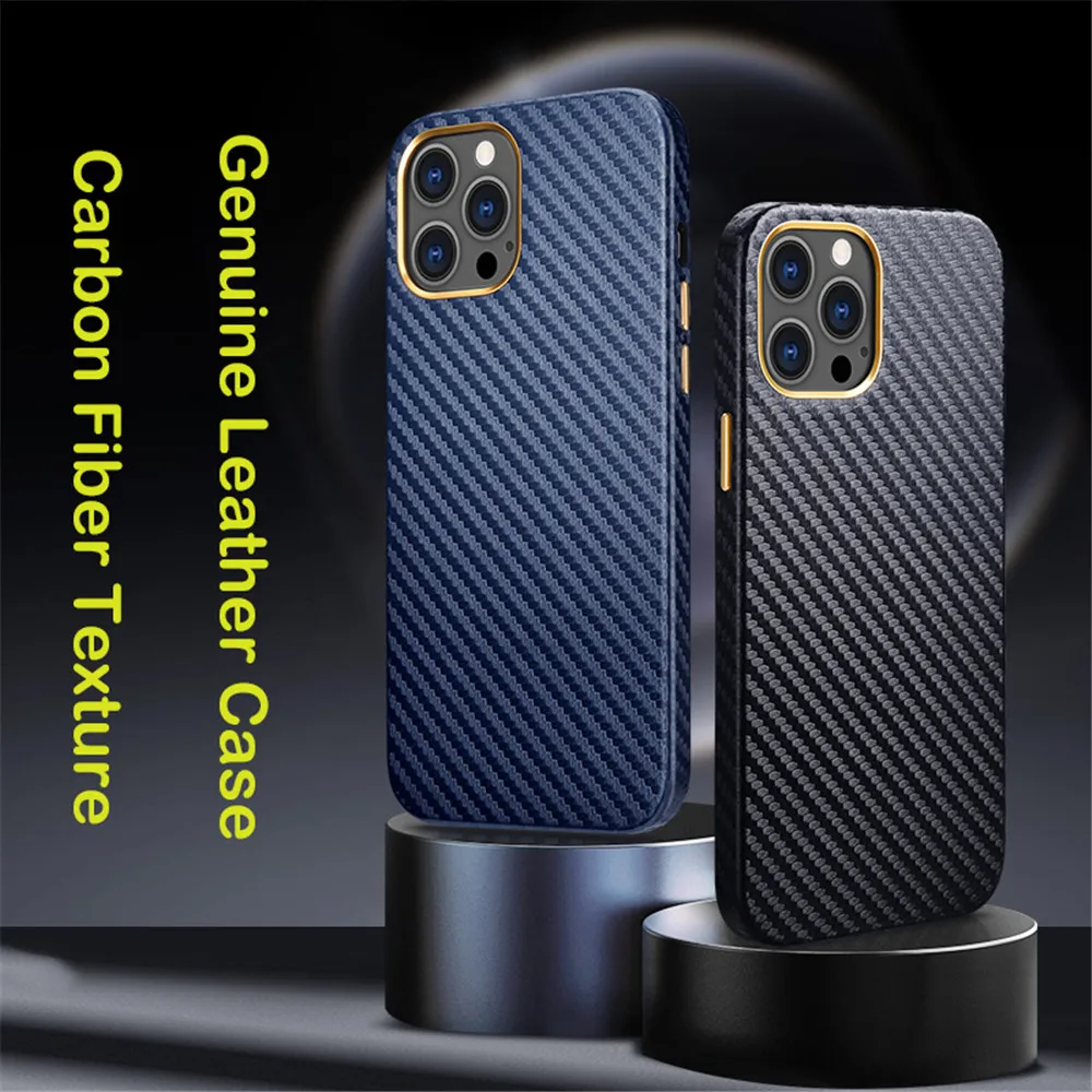 

Genuine Leather Case For iPhone 12 Pro Case Carbon Fiber Pattern Cover For iPhone SE 2020 7 8 Plus X Xr Xs 12 Mini 11 12 Pro Max
