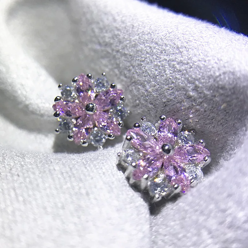 Женские серьги гвоздики Buyee 100% Стерлинговое Серебро 925 пробы в виде цветка с