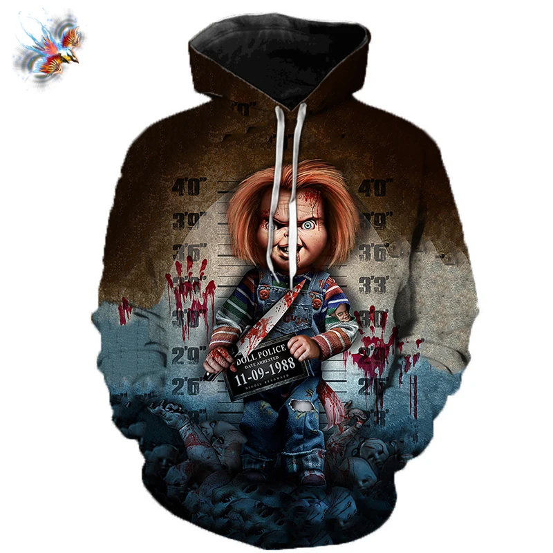 

Толстовка мужская с длинным рукавом, Модный пуловер в стиле хип-хоп, толстовка с 3D принтом из фильма ужасов, стильная тонкая, большого размер...