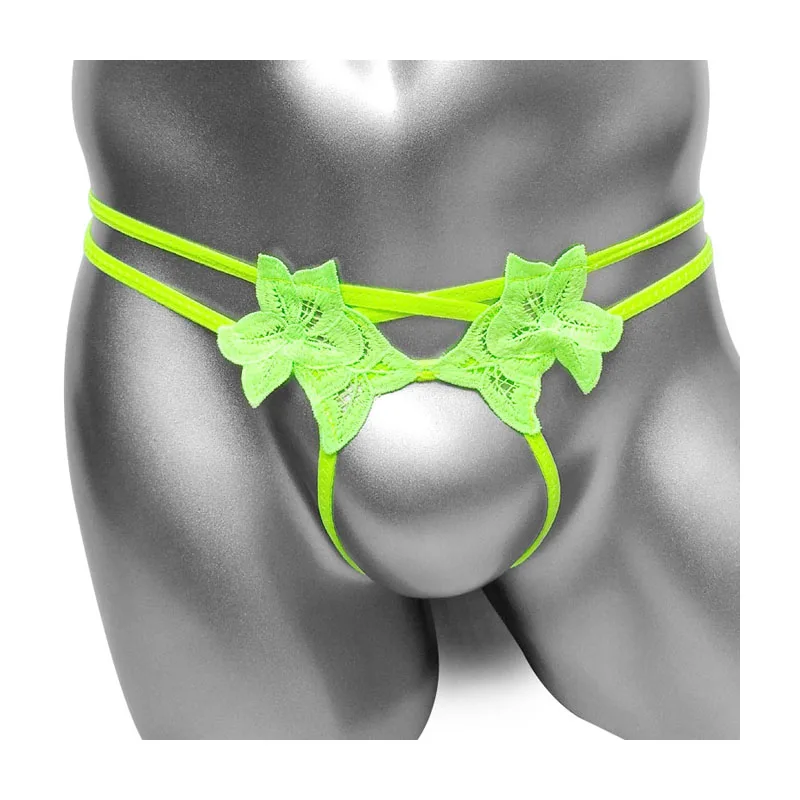 Трусики с открытой промежностью вышивкой цветами стринги нижнее белье для