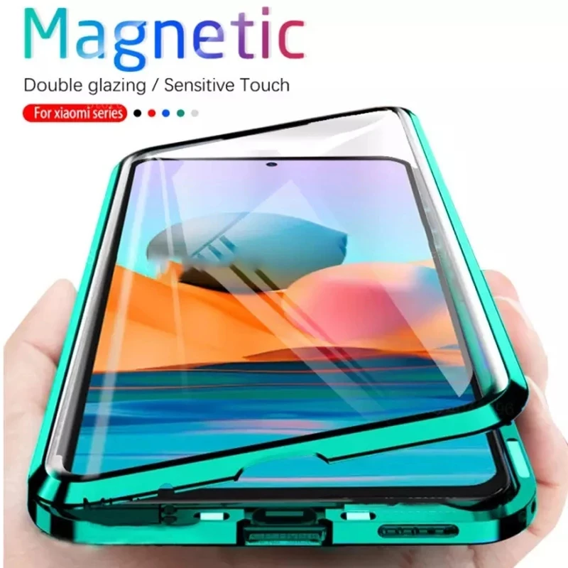 

360 Magnetic Adsorption Metal Case For Xiaomi Redmi Note 10 9 8 7 Pro 9A 8A Mi 11 10 Poco X3NFC F2Pro MI Note10 lite Glass Cover