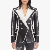 excellent quality 2021 stylish designer winter blazer for women lion buttons artificial fur leather jacket blazer