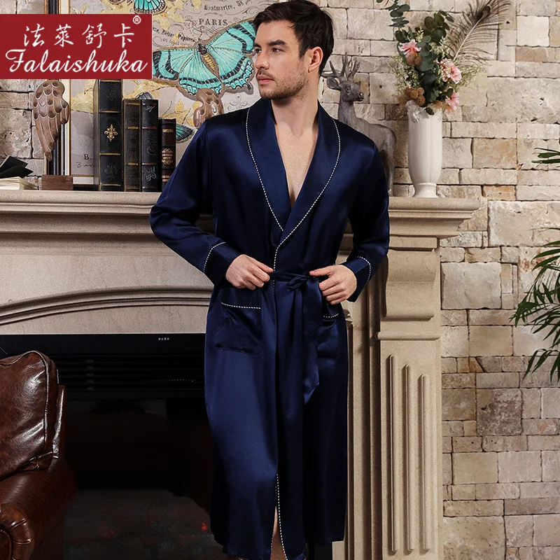 Халат мужской из натурального шелка атласный шелковый халат с длинными рукавами