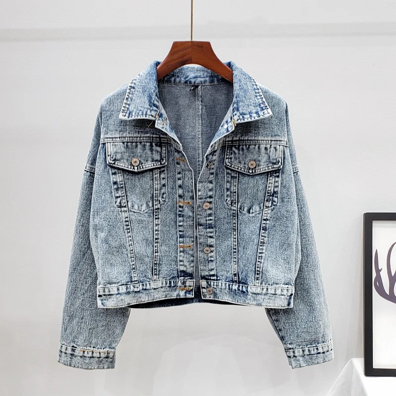 

Streetwear Fashion New Sequins Tassel Denim Jacket Women Loose Vintage Blue Long sleeve Short Jeans Jacket Coat Chaqueta Mujer