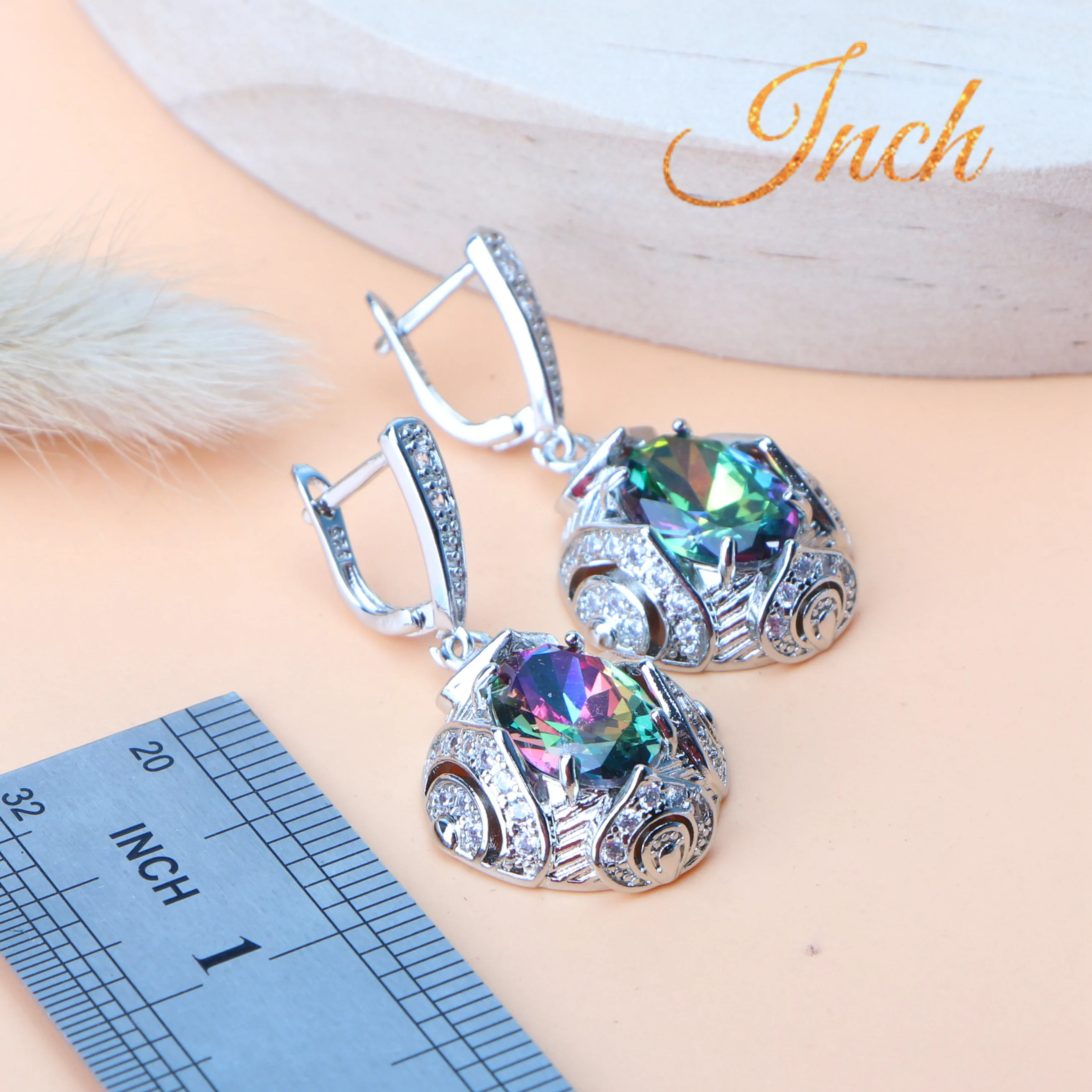 

Women Silver 925 Jewelry Sets Magic Rainbow Zircon Bridal Wedding Jewelry Stone Bracelet Rings Earrings Pendant Necklace Set