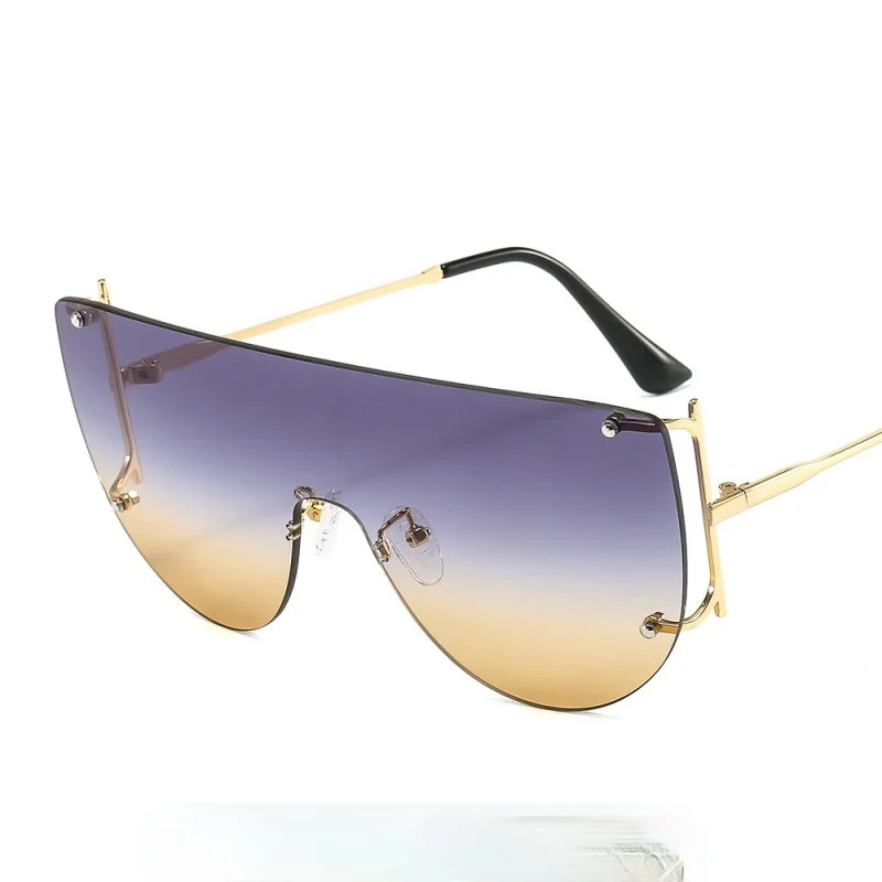

New Personality Frameless One Piece Lens Sunglasses Trend Big Frame Metal Style Wild Retro Driving Glasses