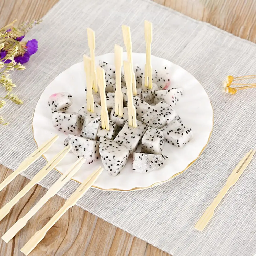 

Легкие 80 шт./компл. практичные одноразовые вилки с двумя зубьями бамбуковые вилки с двумя зубьями с ровной поверхностью для торта на день ро...