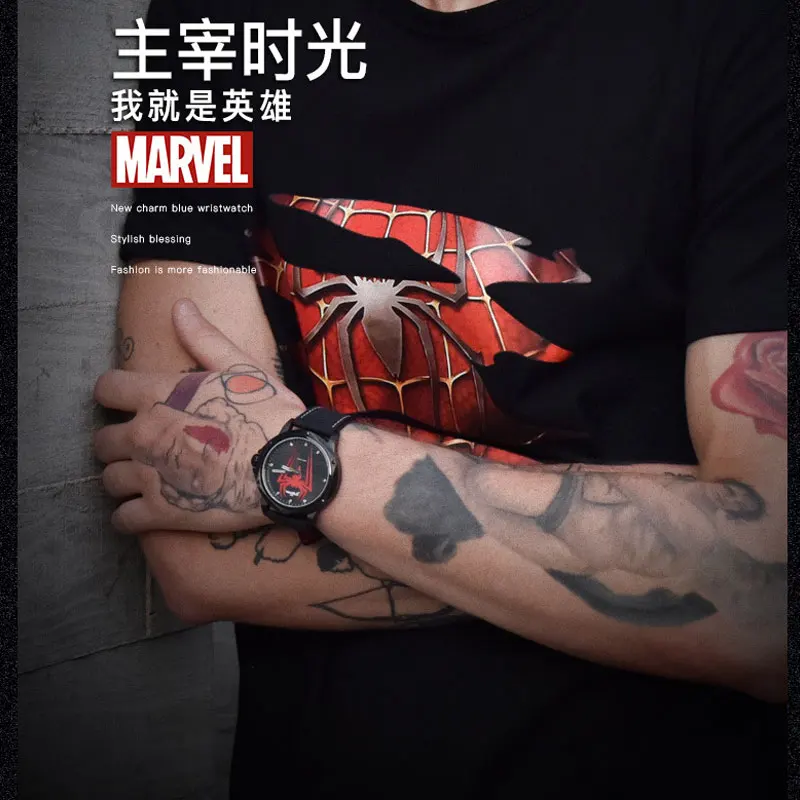 DISNEY Marvel Брендовые мужские часы Человек-паук мужские спортивные мужские кварцевые часы наручные часы с кожаным ремешком часы 50 м водонепроницаемые