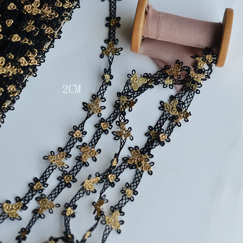 Exquisite TOP Grade Gold Water Soluble Small ROSE Embroidery Lace Clothing Cheongsam Dress Garment Material 2cm H340 | Дом и сад