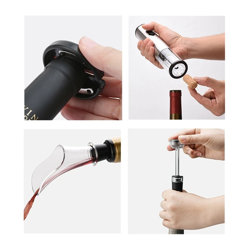 

Ssgp Electric Wine Opener Set Automatic Wine Bottle Corkscrew Opener with Foil Cutter Wine Pourer Portable Kichen Tools