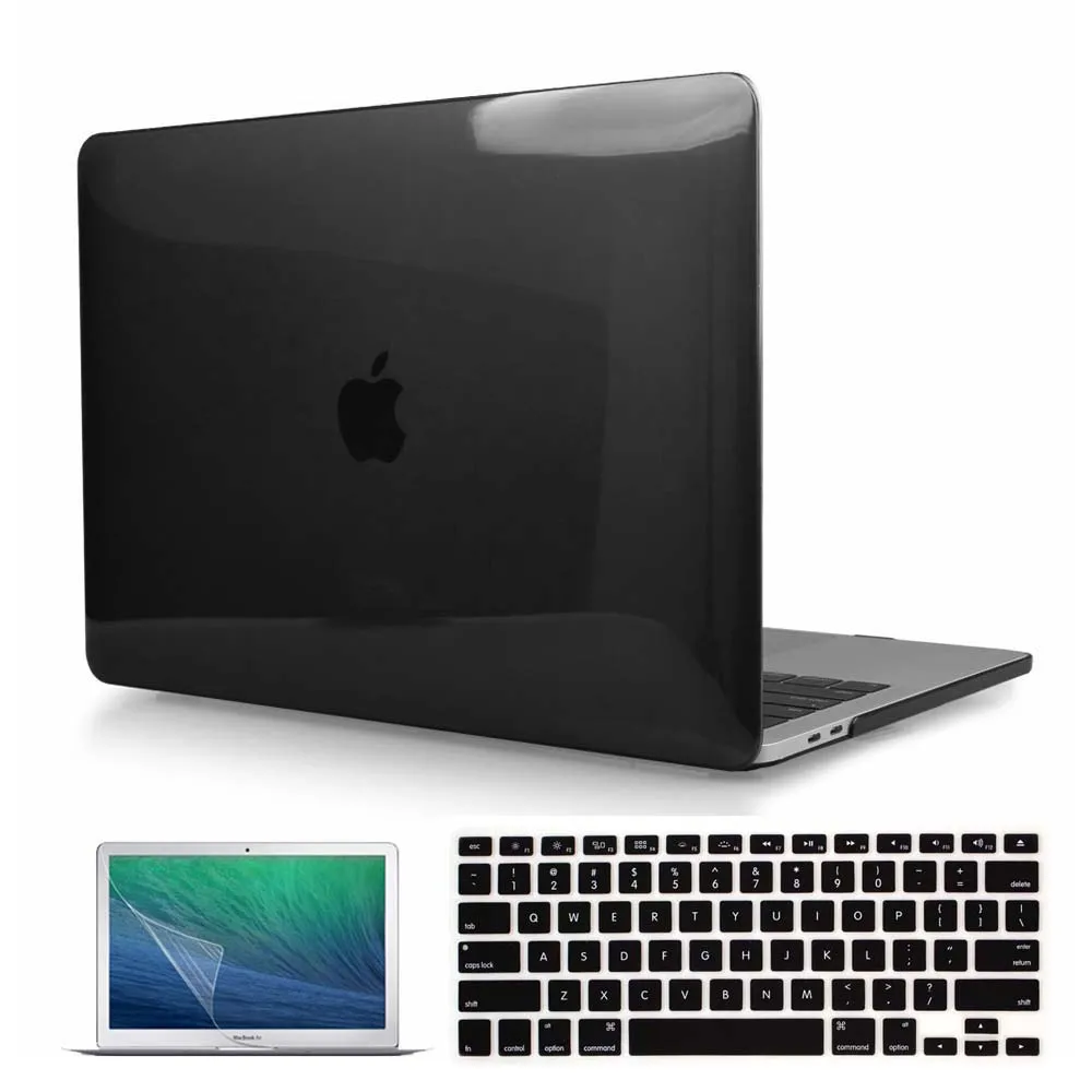 

Для Apple MacBook Air Pro Retina 11 12 13 15-Черный кристаллический жесткий корпус защитный чехол для ноутбука + чехол для клавиатуры + защитная пленка