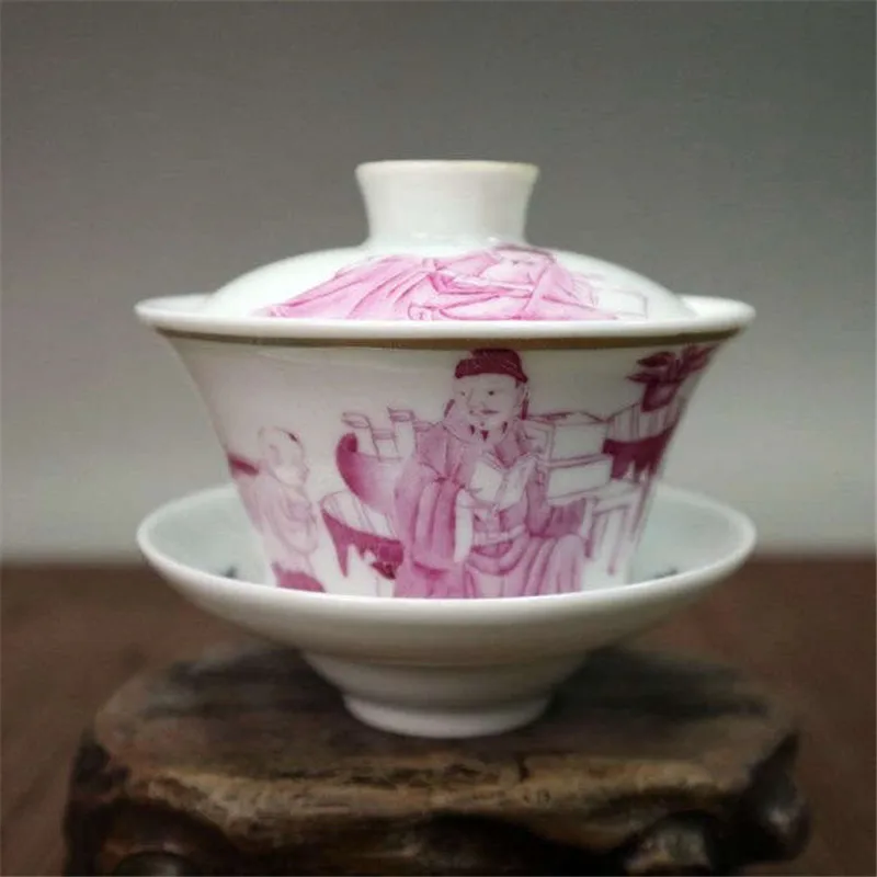 A Set 4pcs Jingdezhen Ceramic Tea Bowl Porcelain Cup Gold Rouge Red Glaze Figure Pattern Cover Home Decoration Gift | Дом и сад