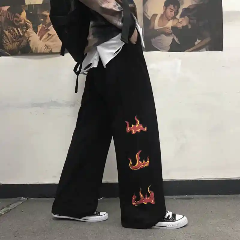 Брюки NiceMix женские и мужские с контрастным графическим принтом свободные черные