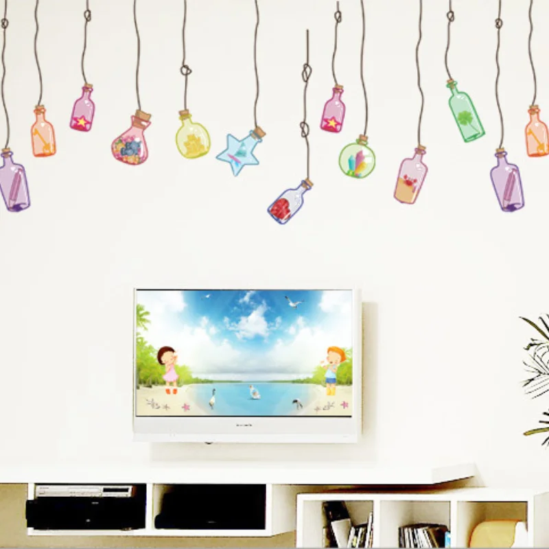 Мультяшные Дрифт бутылки настенные стикеры ПВХ обои фон для детской комнаты