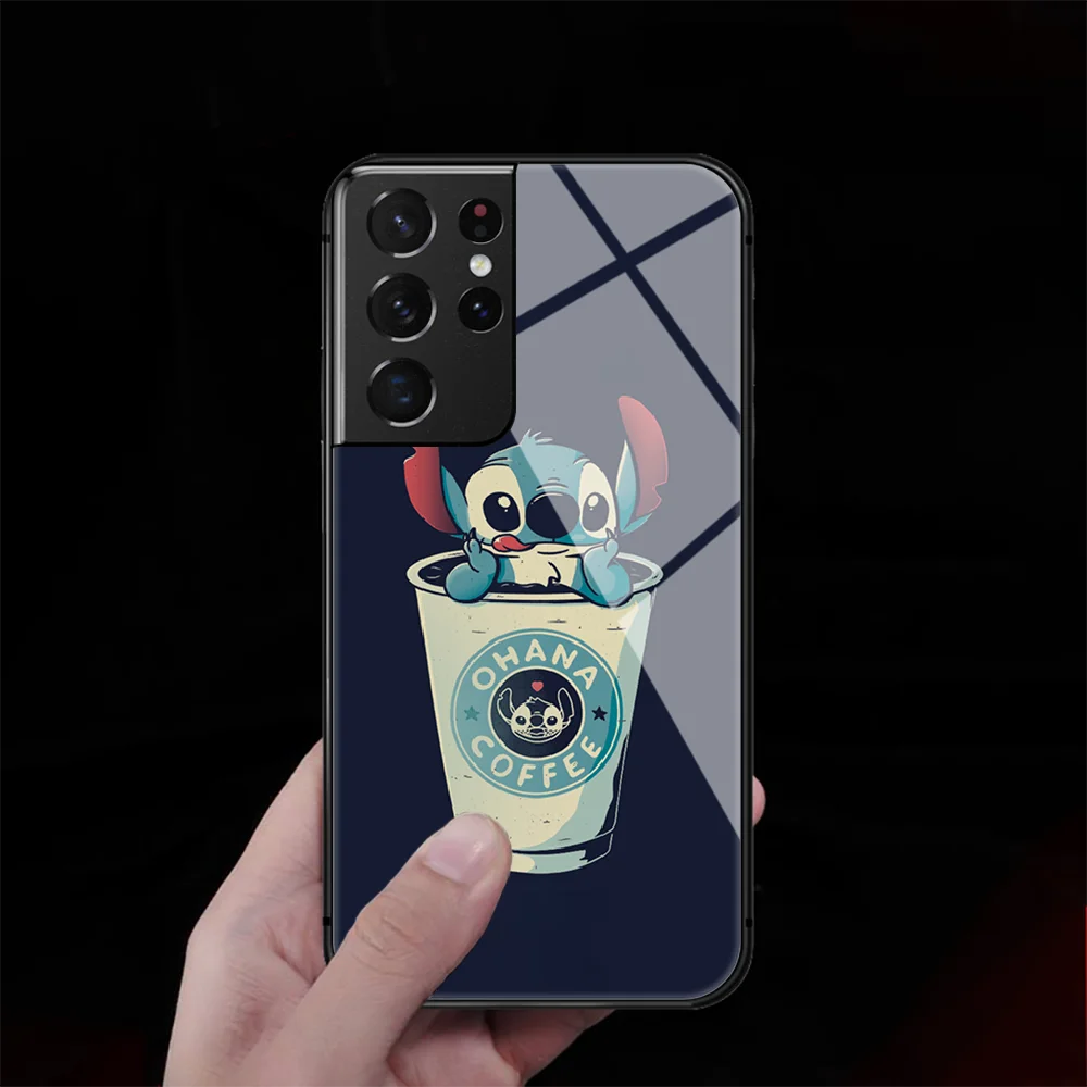 

Cute Stich Cartoon Tempered Glass Phone Case Cover For Samsung Galaxy S Note 8 9 10 20 21 E FE Plus Uitra Etui Back Fashion