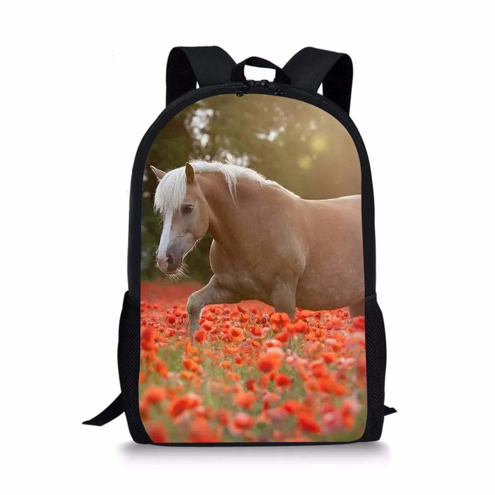 Fashion Kids Backpack Flower Horse Prints Pattern Children's School Bags Cute Toddler Book Bags Women's Travel Backpack