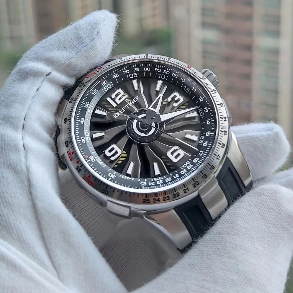 

2021 New Reef Tiger/RT Military Sapphire Watch men's Mechanical Automatic Watches Whirling Dial Rubber Sport Men's watch RGA3059