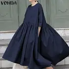 Платье VONDA винтажное однотонное длинное в богемном стиле, праздничный вечерний плиссированный сарафан с рукавом 34, осень