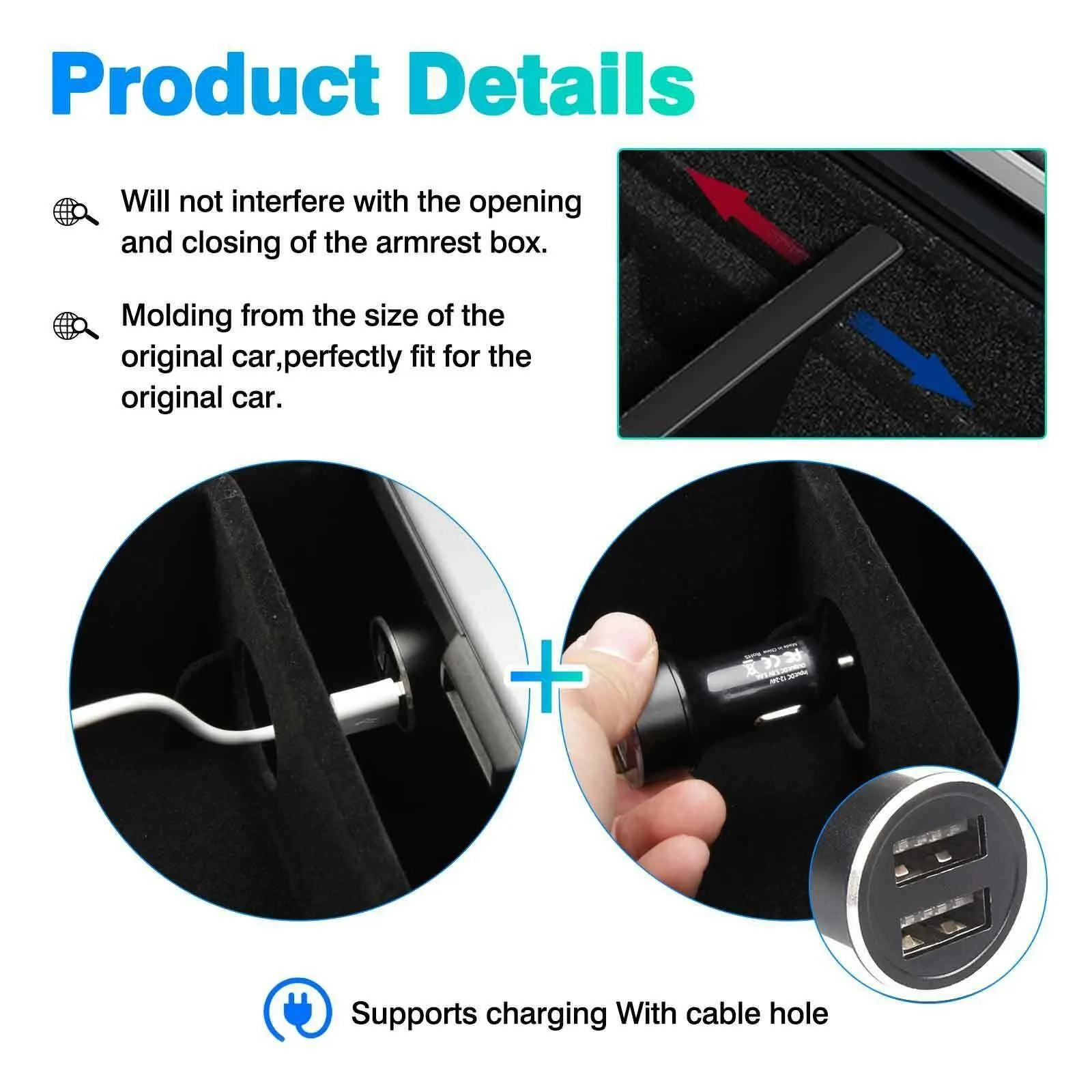 

Flocking Interior Car Central Storage Box For Tesla Model 3 2021/For Tesla Model Y 2021