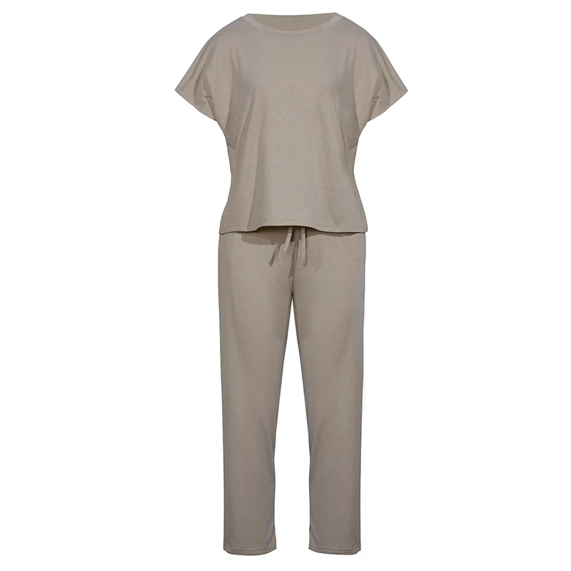 

Women Summer Tracksuits Set Lounge Wear O Neck Shirt Short Sleeve Tops Pants Sweat Suits Female Casual Solid Outfits Plus Size