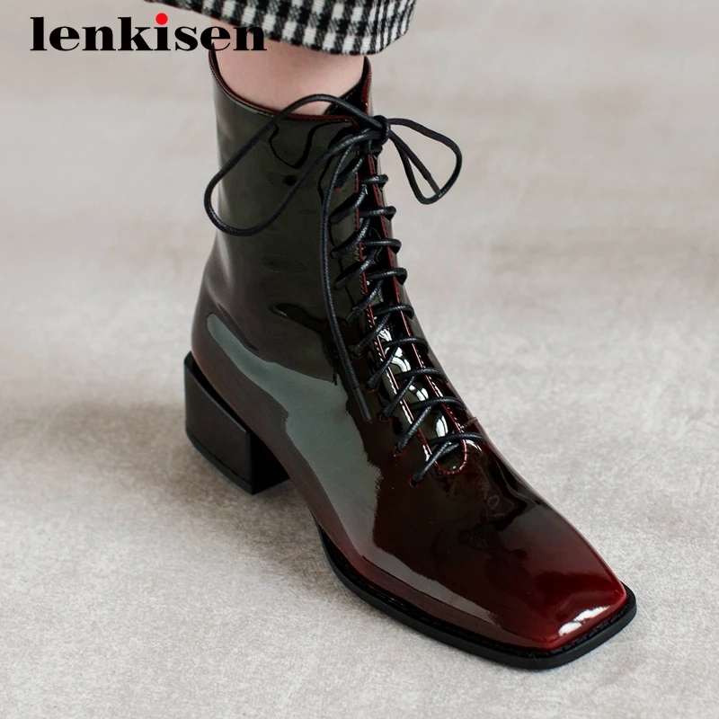 Lenkisen/рабочие ботинки из лакированной кожи градиентные цвета с перекрестной