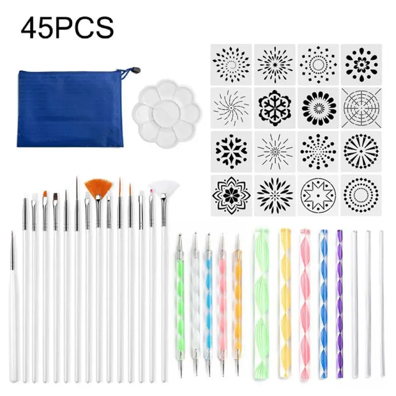 

45pcs Mandala Dotted Tools Set for Painting Rock Stone Drawing Stencil Brush Pen K3KB
