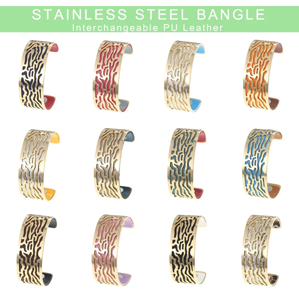 

Cremo Giraffe Stainless Steel Bracelets Bangles Gold for Women Snap Button Interchangeable Stripe Manchette Bijoux Femme