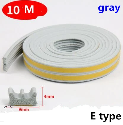 Gray E Seal Strip 10 м/рулон самоклеящаяся дверная уплотнительная полоса резиновая Погодная полоса ветрозащитная Звукоизоляционная оконная уплотнительная лента аксессуары для оборудования - Цвет: Gray E Seal Strip