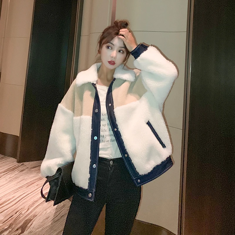 

Осенне-зимнее пальто из искусственного меха, женское корейское теплое пушистое пальто с отложным воротником, Женская Повседневная Толстая ...