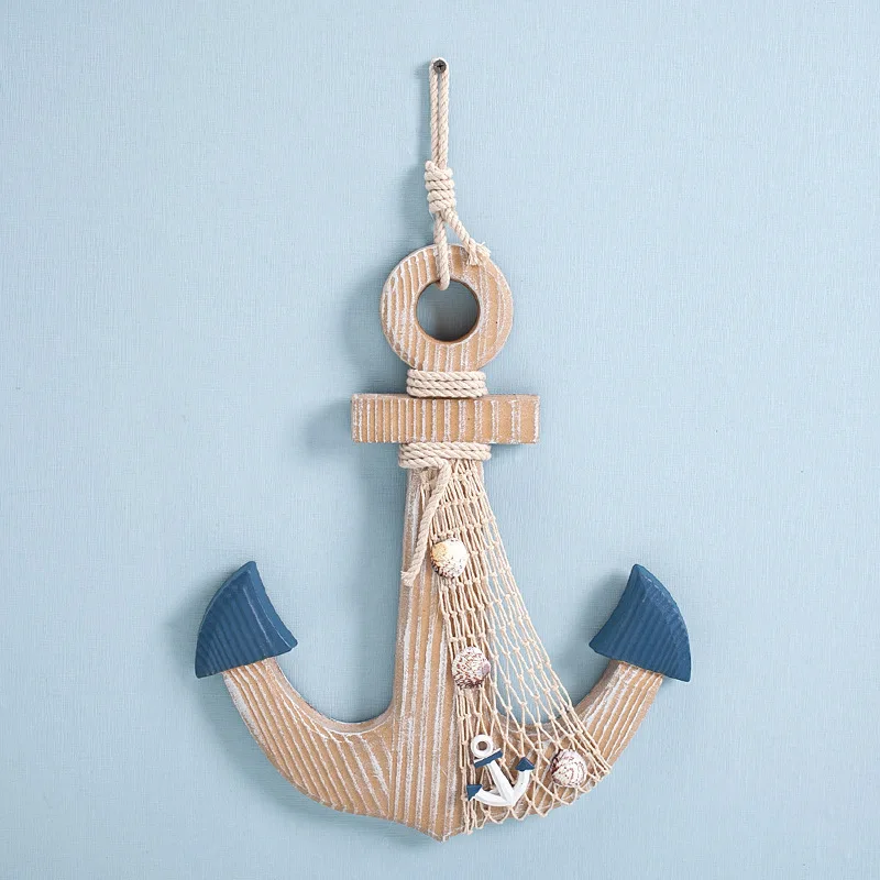 

Retro Blue Wood Anchor Decor Hanging Decoration Home Mediterranean Style Coffee Bar Restaurant Ornaments Promotion