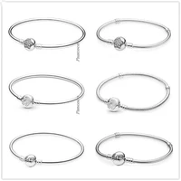 original 925 sterling silver bracelet dainty bow clasp crystal snake chain bangle fit bead charm diy fashion jewelry
