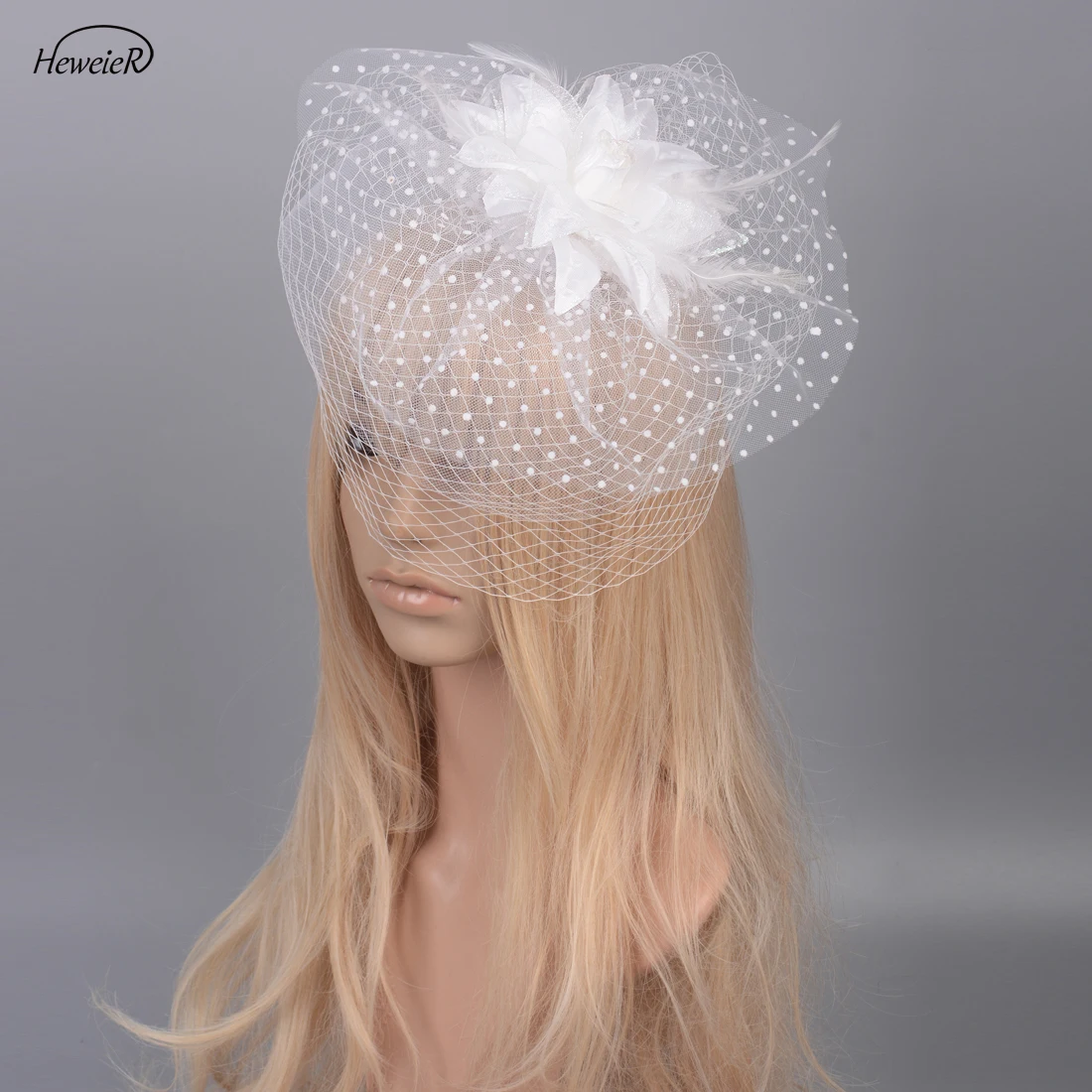 

Women Fascinator Hat White Veil Lace Cocktail Handmade Hair Clip Flower Church Headwear Accessories Party Wedding Hairpins