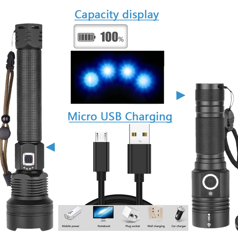 Суперъяркий тактический Водонепроницаемый фонарик XHP50 и XHP70.2 с 4 режимами