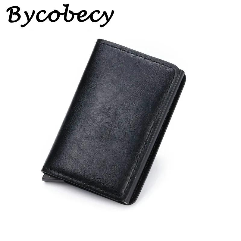 Bycobecy противокражный RFID деловой мужской кошелек черный тонкий из искусственной