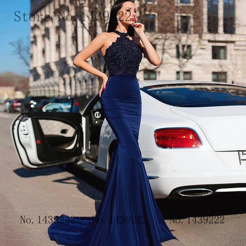 Новые Темно Синие сексуальные вечерние платья Русалка длинное вечернее платье