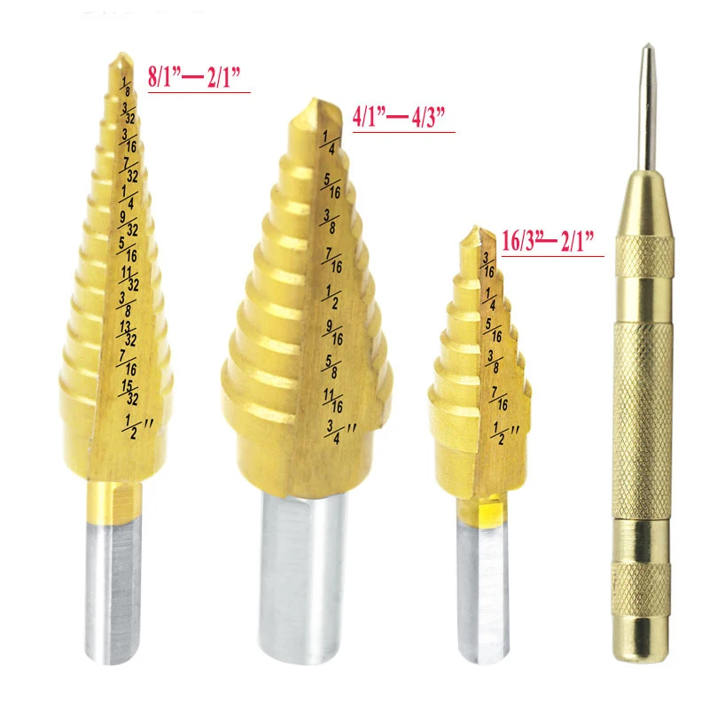 

4 шт., ступенчатые сверла из быстрорежущей стали