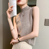 2021 worsted pure wool womens autumn and winter new half high collar short slim fit inner base sweater sleeveless vest women