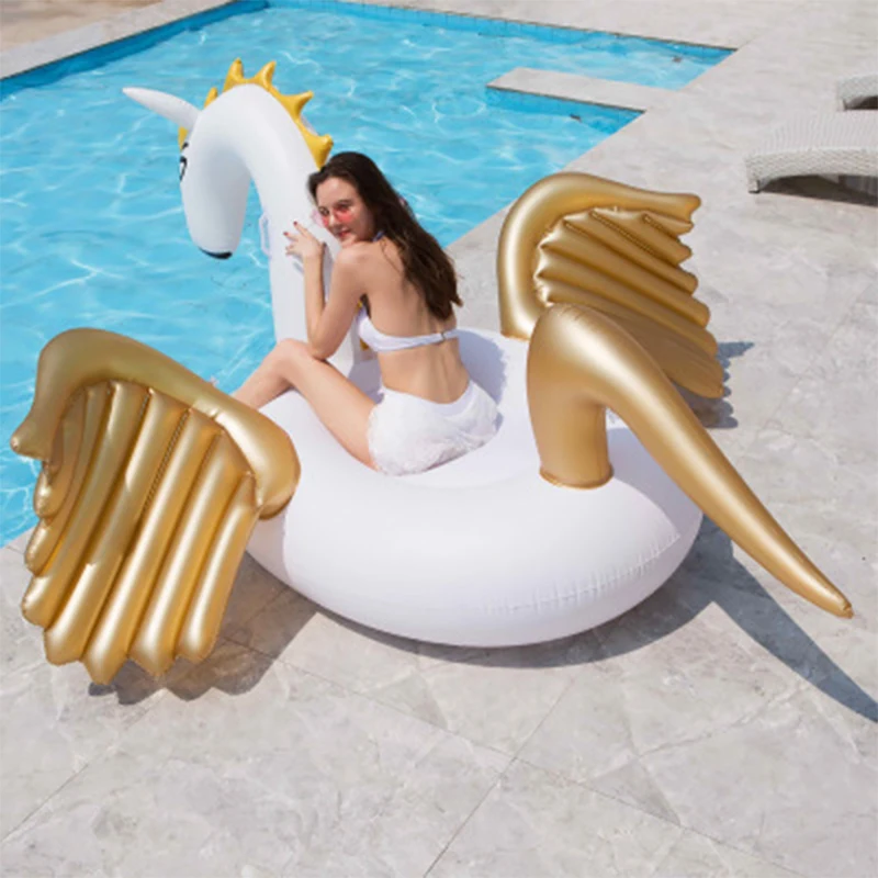 Надувные игрушки для взрослых с золотыми крыльями катания на лошади плавания