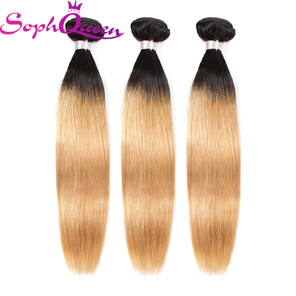 Soph queen Hair предварительно Цветные T1B/27 человеческие волосы блонд пучки бразильские волосы remy прямые волнистые пучки